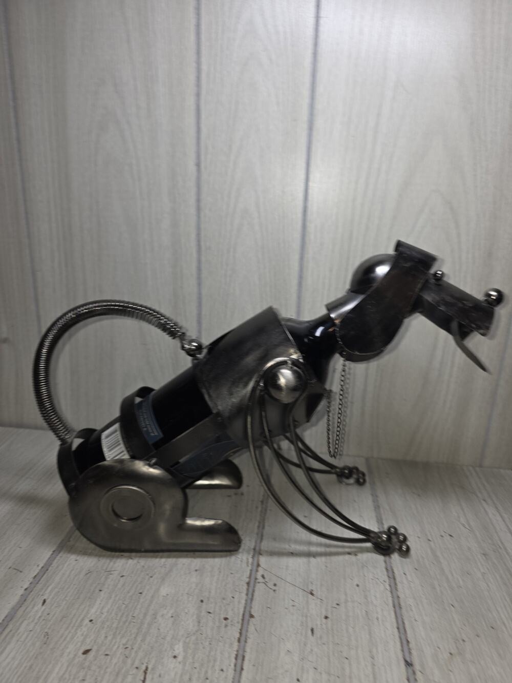 Sitting Dog Puppy Metal Wine Bottle Holder Display Cute Kitschy Kichen Bar Decor